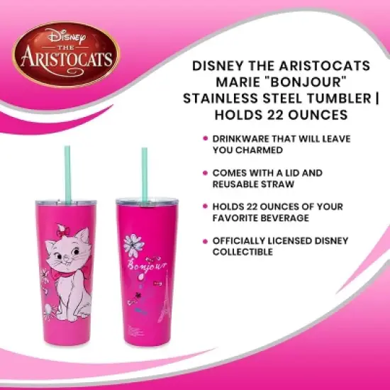Silver Buffalo Disney The Aristocats Marie "Bonjour" Stainless Steel Tumbler | Holds 22 Ounces image {6}
