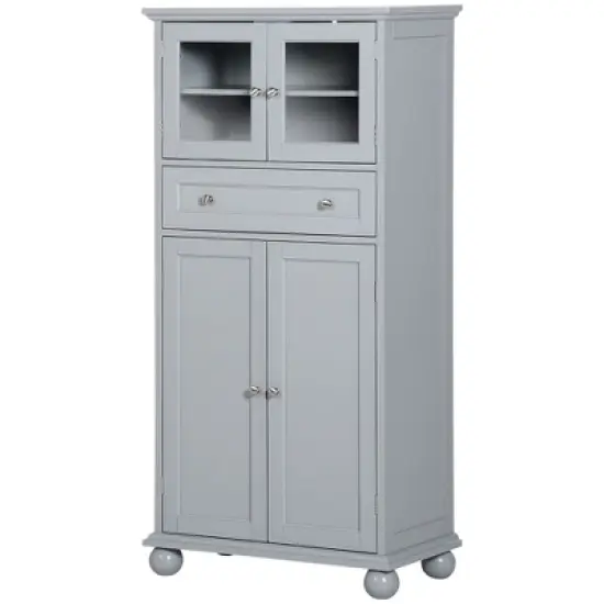 HOMCOM 52" Traditional Kitchen Pantry, Floor Storage Cabinet, Small Cupboard Organizer with Adjustable Shelves and 4-Doors for Living Room, gray image {3}
