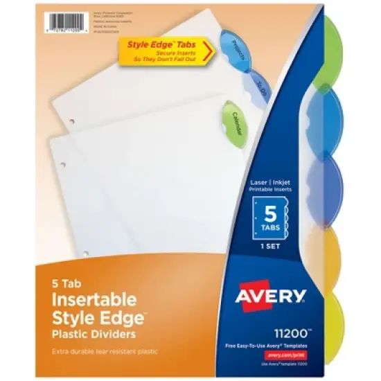 Avery&reg; Insertable Style Edge&trade; Plastic Dividers, 5-Tab Set, Multicolor, 6 Sets image {1}