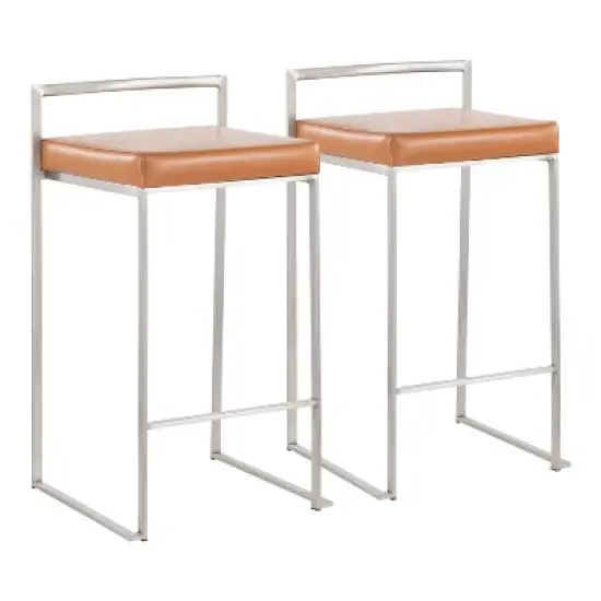 Set of 2 Fuji Stackable Counter Height Barstools Leather/Steel - LumiSource image {10}