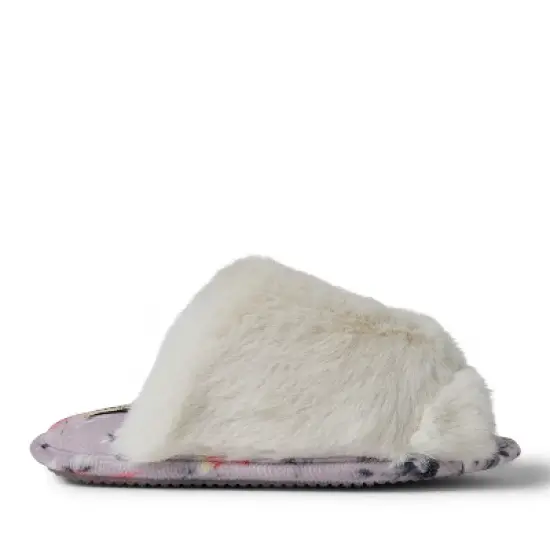 Dearfoams Women's Louise Furry Cross Band Slide Slippers Set with Sleep Eye Mask image {3}
