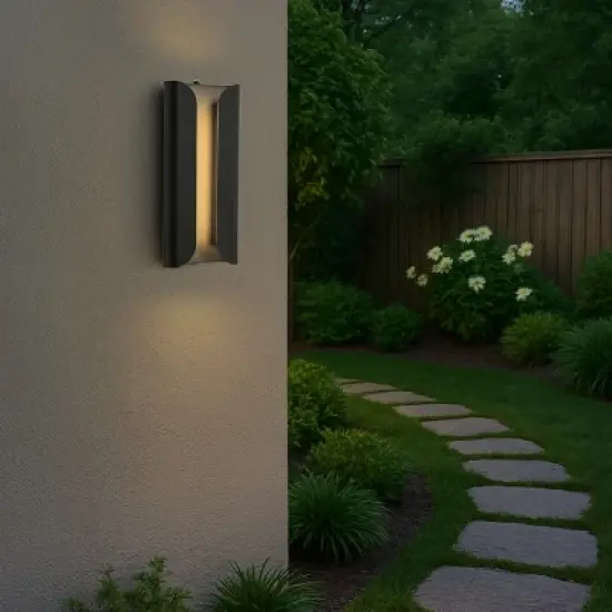 ALOADECOR H15" Matte Black 24W Integrated LED Wall Sconce with Acrylic Shade Modern Outdoor Wall Light with Dusk to Dawn Sensor for Garage image {2}