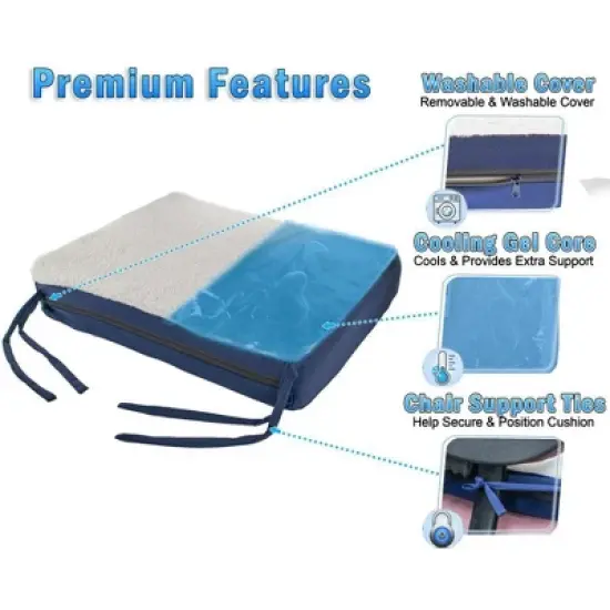 5 Star Super Deals Gel Memory Foam Seat Cushion with Chair Ties - Orthopedic Seat Lightweight and Portable - Washable Cover Included image {1}