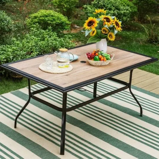 Metal Patio Dining Set with 60"x37" Table with Umbrella Hole & 6 Sling Motion Chairs - Captiva Designs image {5}