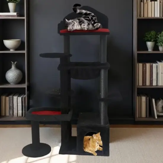 Kumasinova 59" Gothic Style Cat Tree Tower with Coffin Bed,Cat Tower with Scratching Post,Modern Cat Tree Tower with Perches,Unique Cat Furniture image {5}