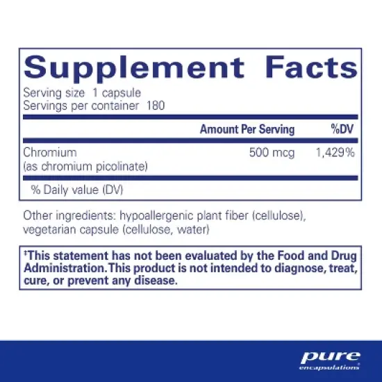 Pure Encapsulations Chromium (Picolinate) 500 mcg - for Lipid & Carbs Metabolism* - Superior Absorption Chromium - Vegan & Gluten Free image {1}