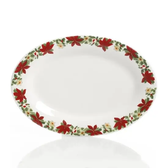 Gibson Home Perfect for Holidays Poinsettia 7 Piece Porcelain Serving Set in Red image {5}