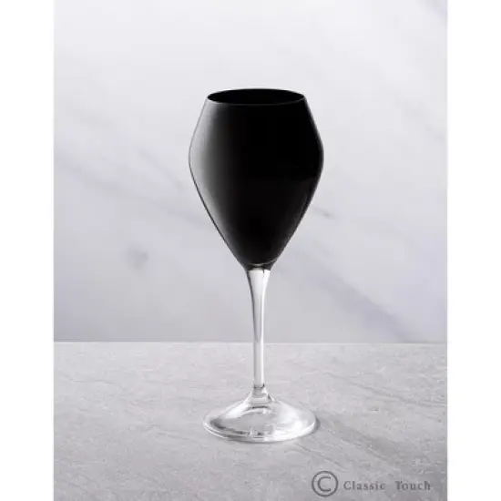 Classic Touch Set of 6 Black V-Shaped Water Glasses with Clear Stem - 15 oz image {1}