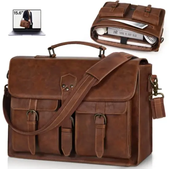 Messenger Bag for Men 15.6 Inch Leather Vintage Laptop Briefcase image {6}