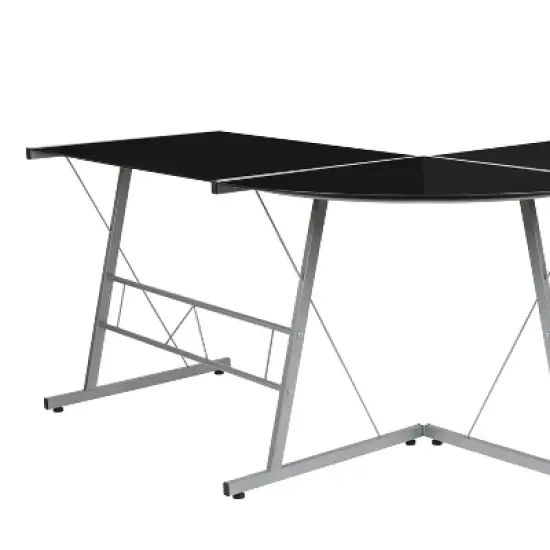 BlackArc L-Shaped Gaming Desk with Tempered Glass Top and Powder Coated Steel Frame image {4}