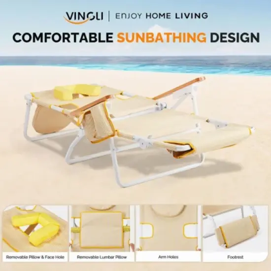 Karl Home Yellow Aluminum Folding Beach Chair(Set of 1) image {4}