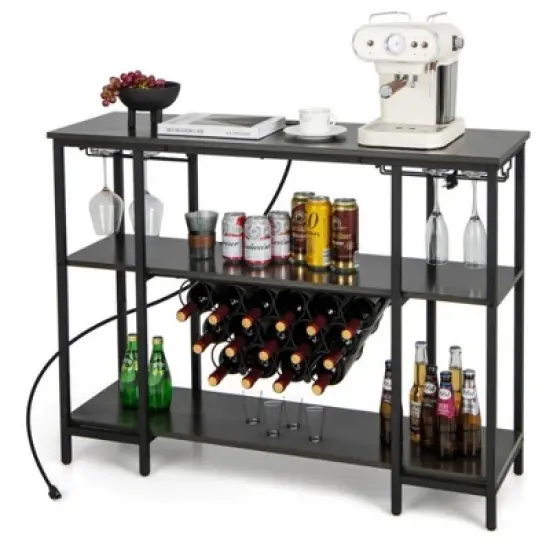 MOEPISY Industrial Wine Rack with Storage Shelves Gray image {2}