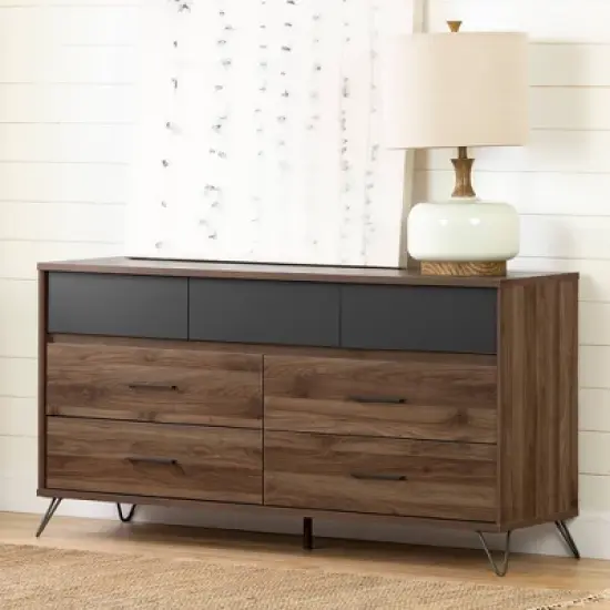 Olwyn 7 Drawer Double Dresser Natural Walnut/Charcoal - South Shore image {1}