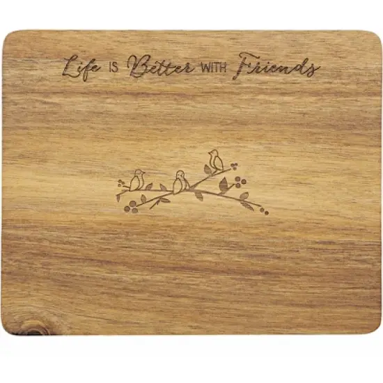 Pavilion Gift Company - Life Is Better With Friends - Birds 7 x 9 Inch Cutting Cheese Board, Set Of 4 Forks With Debossed Text image {4}