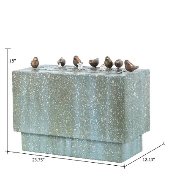 LuxenHome Patina Resin Rectangular Bubbler Outdoor Fountain with LED Lights and Bronze Birds image {5}