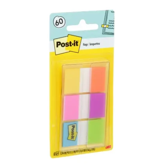 Post-it 60ct .47" Wide Flags with On-the-Go Dispenser - Electric Glow Collection: Multicolor Office Supplies, Removable File Tabs image {1}