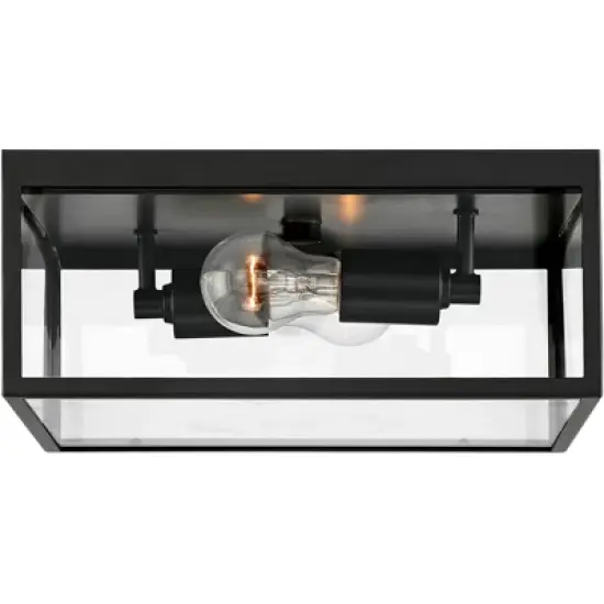 John Timberland Modern Outdoor Ceiling Light Fixture Matte Black 12" Clear Glass Panels Square Exterior House Porch Patio Outside image {4}