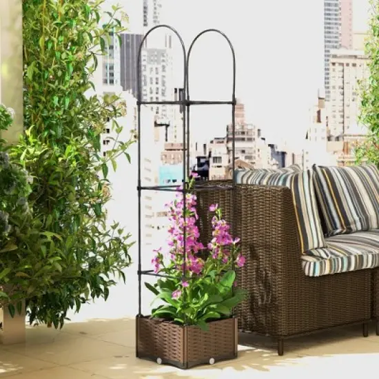 Outsunny 6' Raised Garden Bed Planter with Trellis, Self-Watering Disk, Drainage Holes & Steel Frame for Climbing Plants image {1}