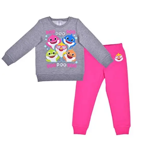 Nickelodeon Girl's 2-Pack Baby Shark Graphic Pullover Sweatshirt and Jogger Pant Set image {5}