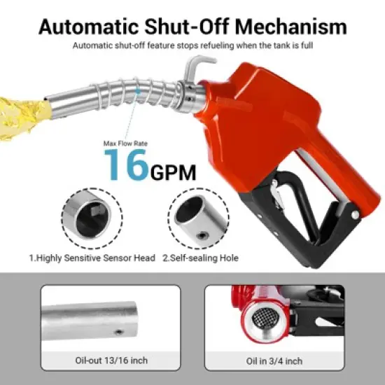 Mojgar Automatic Fuel Nozzles 3/4", Auto Shut Off Fuel Transfer Nozzle with 360&deg; Swivel Joint, Hook,13/16"(OD=20mm) Spout image {2}