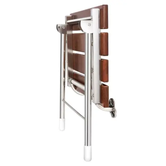 Home Aesthetics Foldable 21.5" Teak Wood Shower Seat Bench with Supporting Legs Wall Mounted image {5}