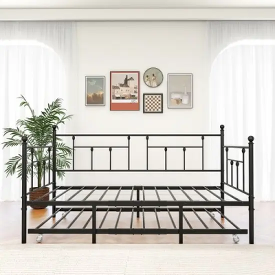 Twin Size Daybed Metal Frame with Trundle Set, Twin Day Bed Sofa, Daybed and Roll Sofa Bed for Guest Room, Bedroom, Living Room, Victorian Style image {12}