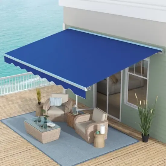 Outsunny 16.5' x 10' Electric Awning, Patio Retractable Awning with LED Lights and Remote Controller, Blue image {1}