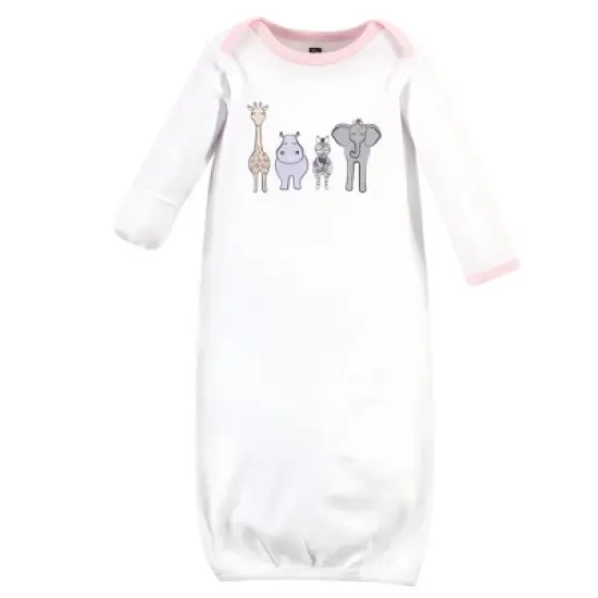 Hudson Baby Infant Girl Cotton Long-Sleeve Gowns 3pk, Pink Safari image {3}