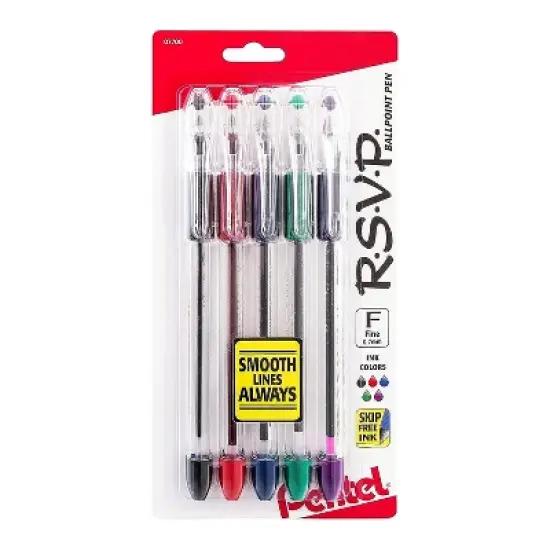 Pentel R.S.V.P. Ballpoint Pens Fine Point Assorted Ink 5 Pack (BK90BP5M) 474028 image {4}