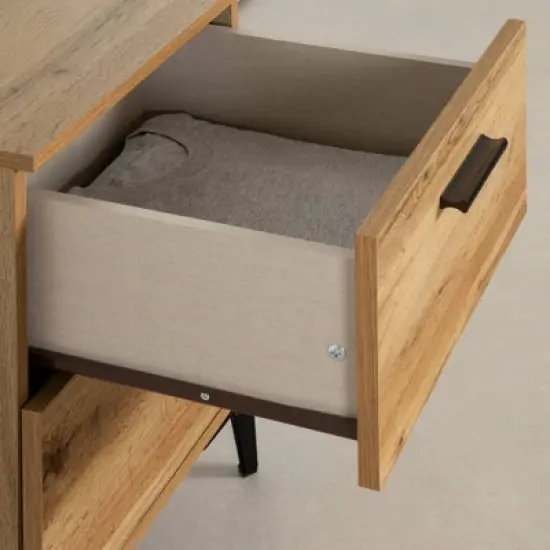 South Shore Musano Nightstand Nordik Oak: Modern Urban Bedside Table with Metal Handles, 2 Drawers image {2}