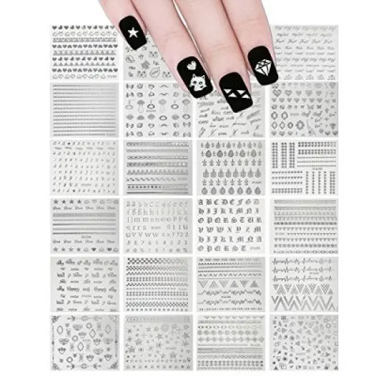 Wrapables Holographic Nail Stickers Metallic Letters, Numbers & Patterns Nail Stickers Nail Art (24 sheets) image {4}