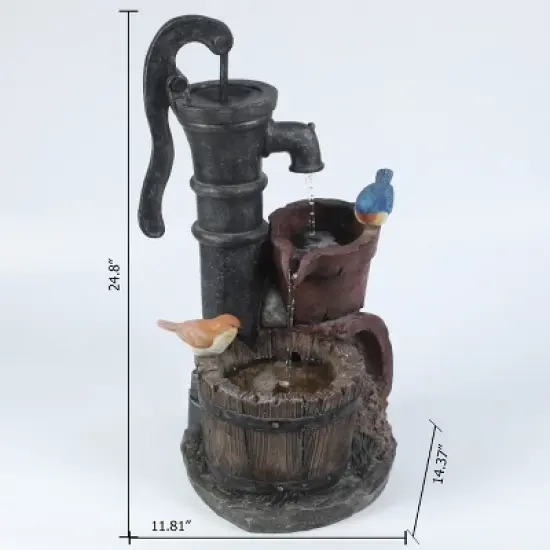 LuxenHome Resin Farmhouse Barrel and Water Pump Outdoor Fountain image {8}