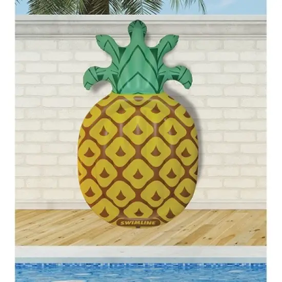 Swimline Jumbo 88" x 50" Inflatable Tropical Pineapple Pool Float Island Lounger, Lake Beach Water Raft with Headrest for 1 to 2 People, image {3}