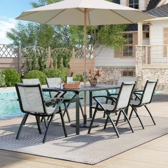 Aluminum Outdoor Dining Chairs with Quick-Dry Textilene Mesh, Ergonomic Support for Patio, Poolside image {5}
