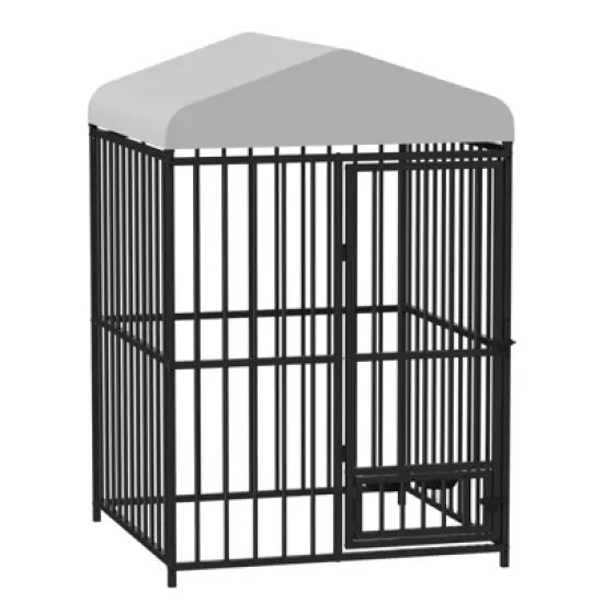 Large Outdoor Dog Kennel, Metal Dog Cage with Waterproof Roof, Rotating Feeding Bowl and Lock, for All Dog Breeds for Backyard image {7}