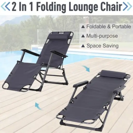 Outsunny 2-in-1 Folding Patio Lounge Chair w/ Pillow, Outdoor Portable Sun Lounger Reclining to 120&deg;/180&deg;, Oxford Fabric image {6}
