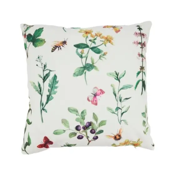 Saro Lifestyle Whimsical Bumble Bee Floral Outdoor Pillow with Poly Fill, 18"x18", Multicolored image {4}