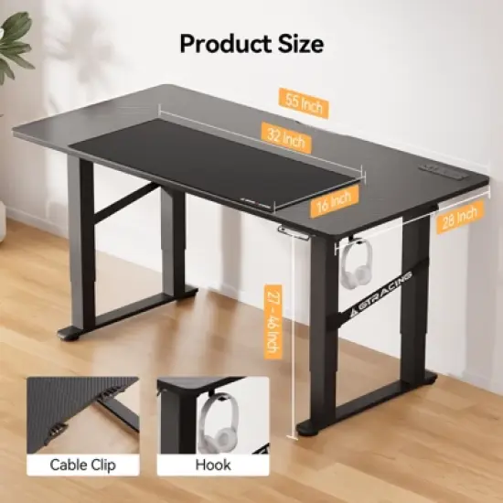 GTRACING Electric Standing Desk, Adjustable Height Dual Motor Lift Desk, Home Office Gaming Desk Black image {8}