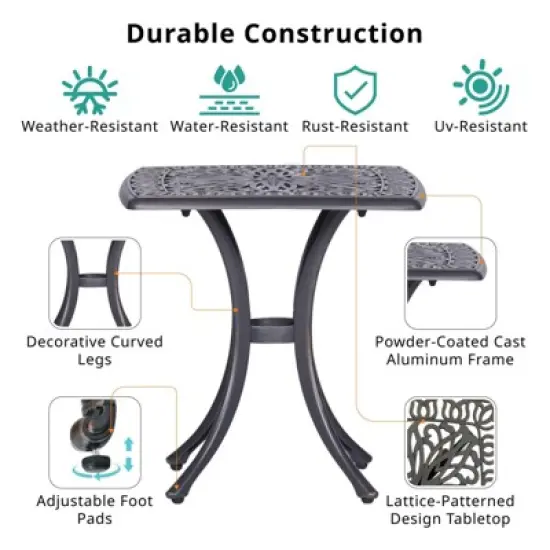 INFURNIC Patio End Tables Aluminum Square Accent Table with Weather Resistant Design for Outdoor Spaces, Gunmetal, 21"*21"*21" image {4}