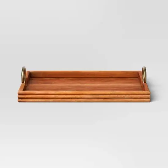 Acacia Wood Tray with Gold Ring Handles - Threshold&trade; image {3}