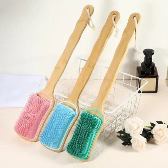 Unique Bargains Double Side Long Handle Bath Brush 17.72" Length 1 Pc image {5}