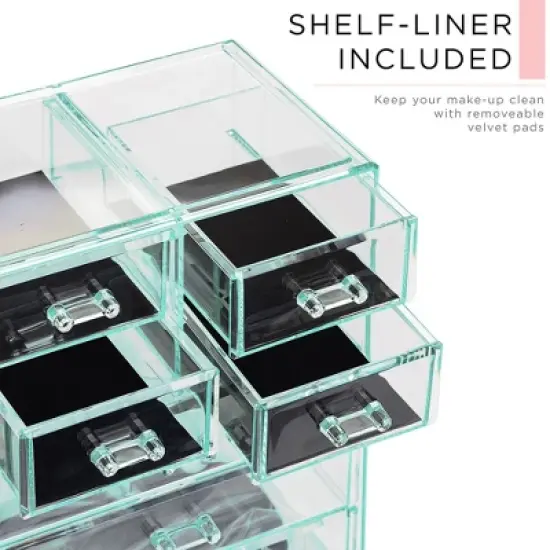 Sorbus Medium Makeup Organizer Set - (3 Large / 4 Small Drawers/Top Tray) Teal image {2}