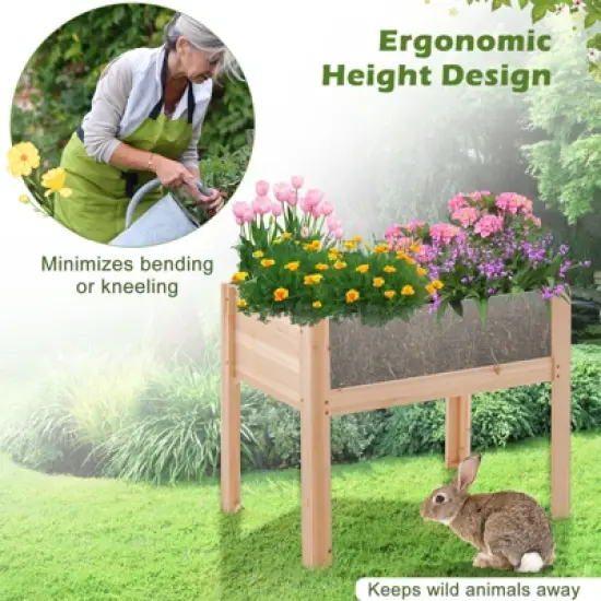Tangkula Raised Wooden Garden Bed with Legs 24"/31&rdquo; Elevated Planter Box with 2 Acrylic Panel Sides Drain Holes, Movable Beds image {2}