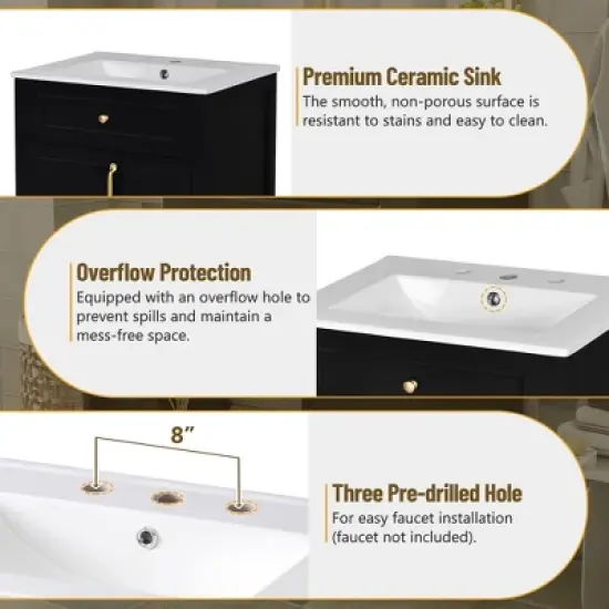 Merax 24-Inch Bathroom Vanity with Ceramic Sink, Soft Close Doors & Drawers image {5}