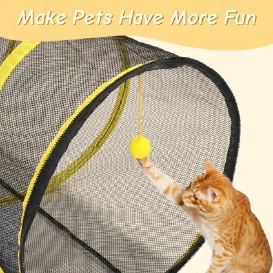 Outdoor Cat Play Tent with Tunnel, Portable Cat Playhouse for Indoor Outdoor, Cat Playpen Enclosed for Cats Rabbits and Small Animals, Yellow image {8}