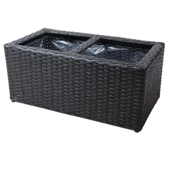 Sunnydaze 2-Section Rectangle Polyrattan Indoor Planters - 21.5" W x 11.5" D x 9.25" H - 2-Pack image {6}