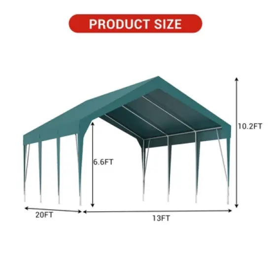 13x20Ft Heavy Duty Carport Outdoor UV Resistant Waterproof Party Tent All-Season Portable Garage Gazebo Shelter for Car,Storage Shed,Green image {2}