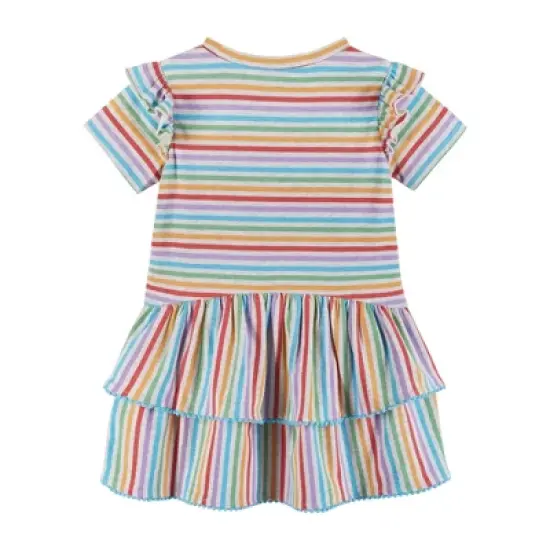 Andy & Evan Toddler Striped Ruffle Dress Beige, Size 5T image {1}