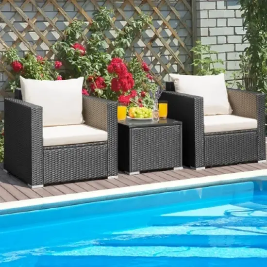 Tangkula 3PCS Rattan Patio Conversation Furniture Set Outdoor Sofa Set w/ Cushions image {2}