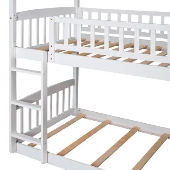 House Shape Twin Over Twin Bunk Bed with Slide - ModernLuxe image {7}